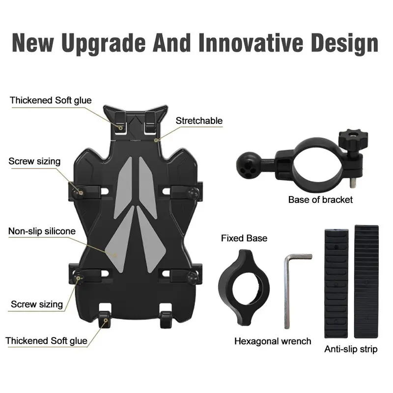 8-Claw Anti-Shake Motorcycle Phone Mount, 360° Rotatable Shockproof Bike Phone Holder, Stable Phone Mount Clip Screw Adjustable Version Universal Cell Phone Cradle Clamp for Bicycle Scooter ATV 0.6-1.3" Handlebar, Fits for 4.7-7.2 Inch Smartphones
