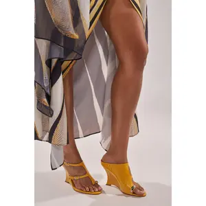 AKIRA GOLD GINO MUSTARD CROC WEDGE SANDAL