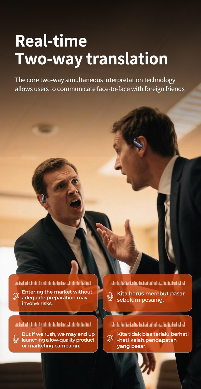 HTC NE38 OWS Wireless Translation Earbuds, Supports Real-Time Translation in 134 Languages With APP, Bluetooth 6.0 Earphones,  IPX5 Waterproof, HIFI Sound Quality, Suitable for Office, Sports, Study and Audio Calls | Built-in Microphone | AI Headphones