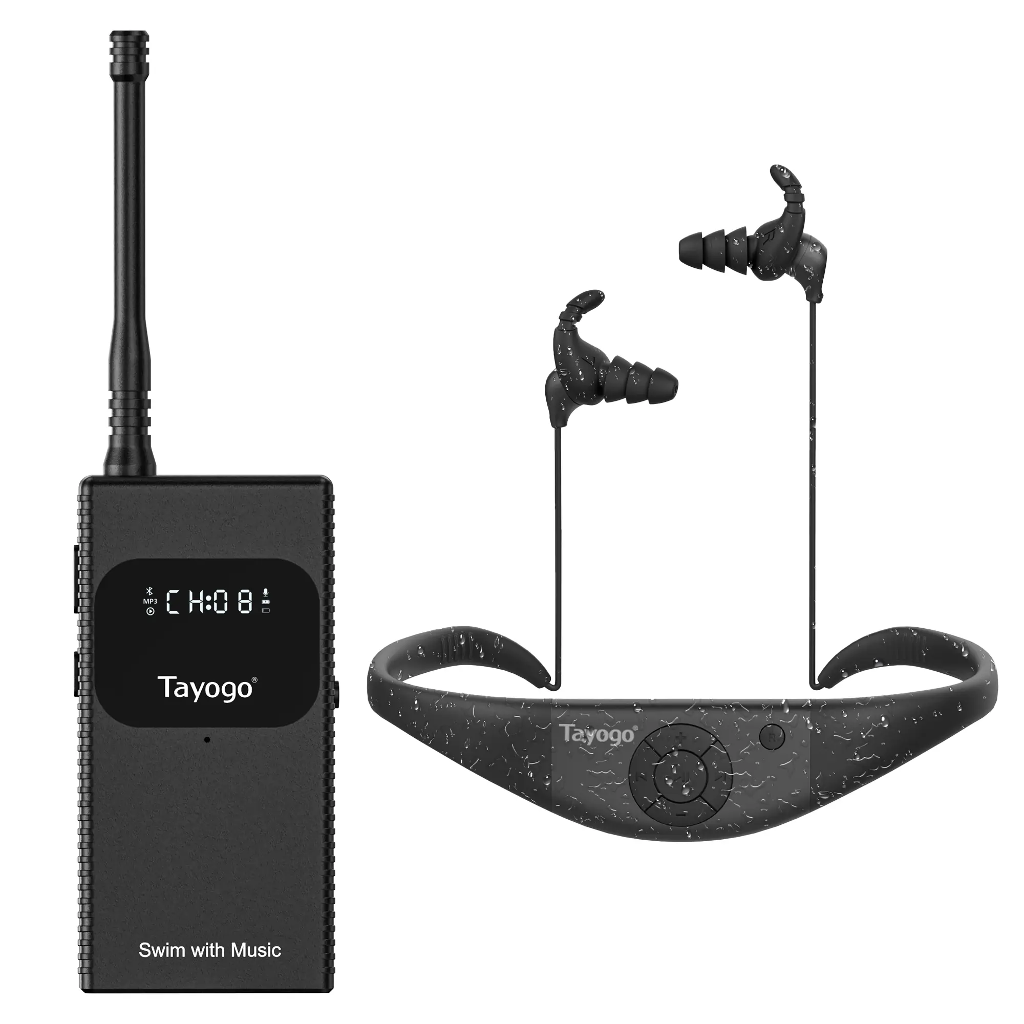 Tayogo T6+W18 Swim Music Combo – Waterproof Swimming MP3 Player + Bluetooth Transmitter | No Need to Download Music, Support Spotify, Swim with Your Stream APP