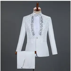 Embroidered Dinner Suit 2 Pieces 1 Button Tuxedo Jacket Trousers Elegant Blazer Set Formal Wedding Wear Menswear Luxury Attire