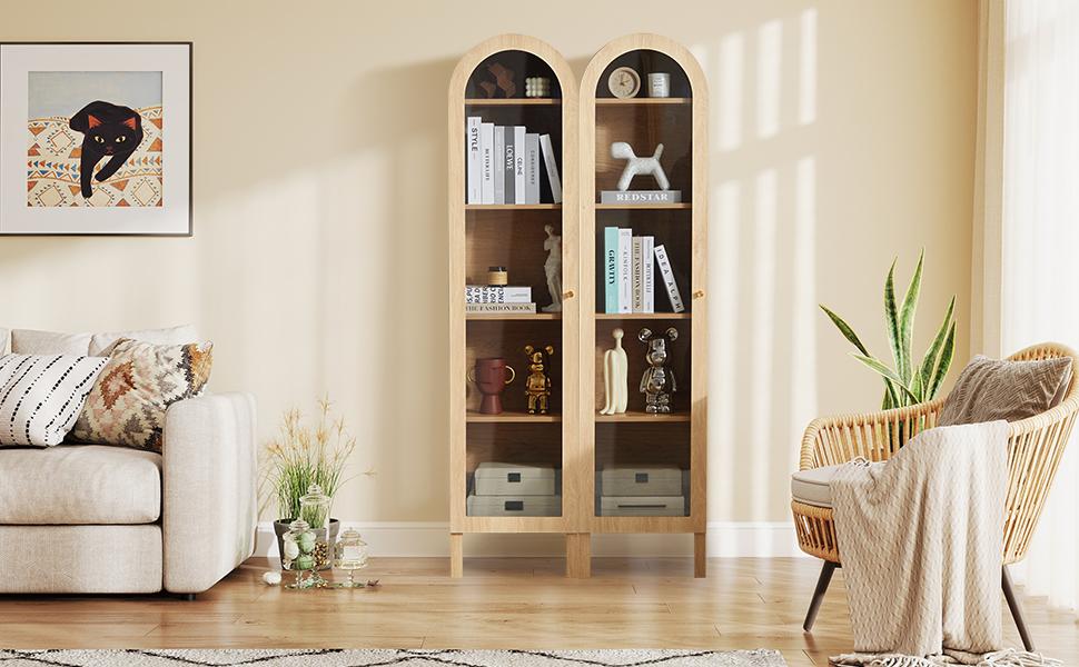 【New Upgrade】Giratree 66.93" H Arched Bookcase, 5-Tier Arched Cabinet Bookcase with Adjustable Shelves, Acrylic Glass Cabinet Door for Living Room, Reading Room and Bedroom 【New Upgrade】Giratree 66.93" H Arched Bookcase, 5-Tier Arched Cabinet Bookcase with Adjustable Shelves, Acrylic Glass Cabinet Door for Living Room, Reading Room and Bedroom