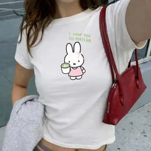 Y2K I Love You So Matcha Miffy Baby Tee - Coquette Aesthetic Top, Kawaii Bunny Shirt, Cool Girls Drink Matcha Shirt