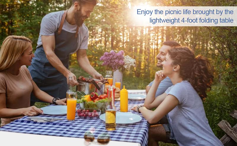 WGCTEK 4FT FOLDING TABLE, PLASTIC FOLD IN HALF TABLE OUTDOOR INDOOR, WITH HANDLE AND LOCK - WHITE