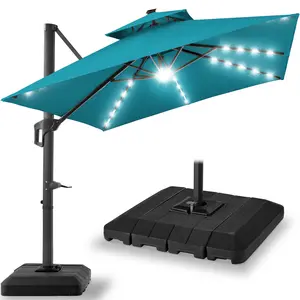 Best Choice Products 10x10ft 2-Tier Square Outdoor Solar LED Cantilever Patio Umbrella w/ Base Included