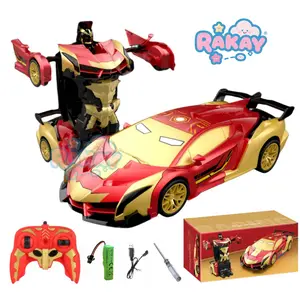 Remote Control Iron Man Car Toy for Boys, 2.4Ghz RC Transform Robot Toy, 1:18 Scale One-Button Deformation 360°Rotation Remote control Car with Underbody Lights, Gifts for Boys Age 3 4 5 6 7 8 9 10 11 12