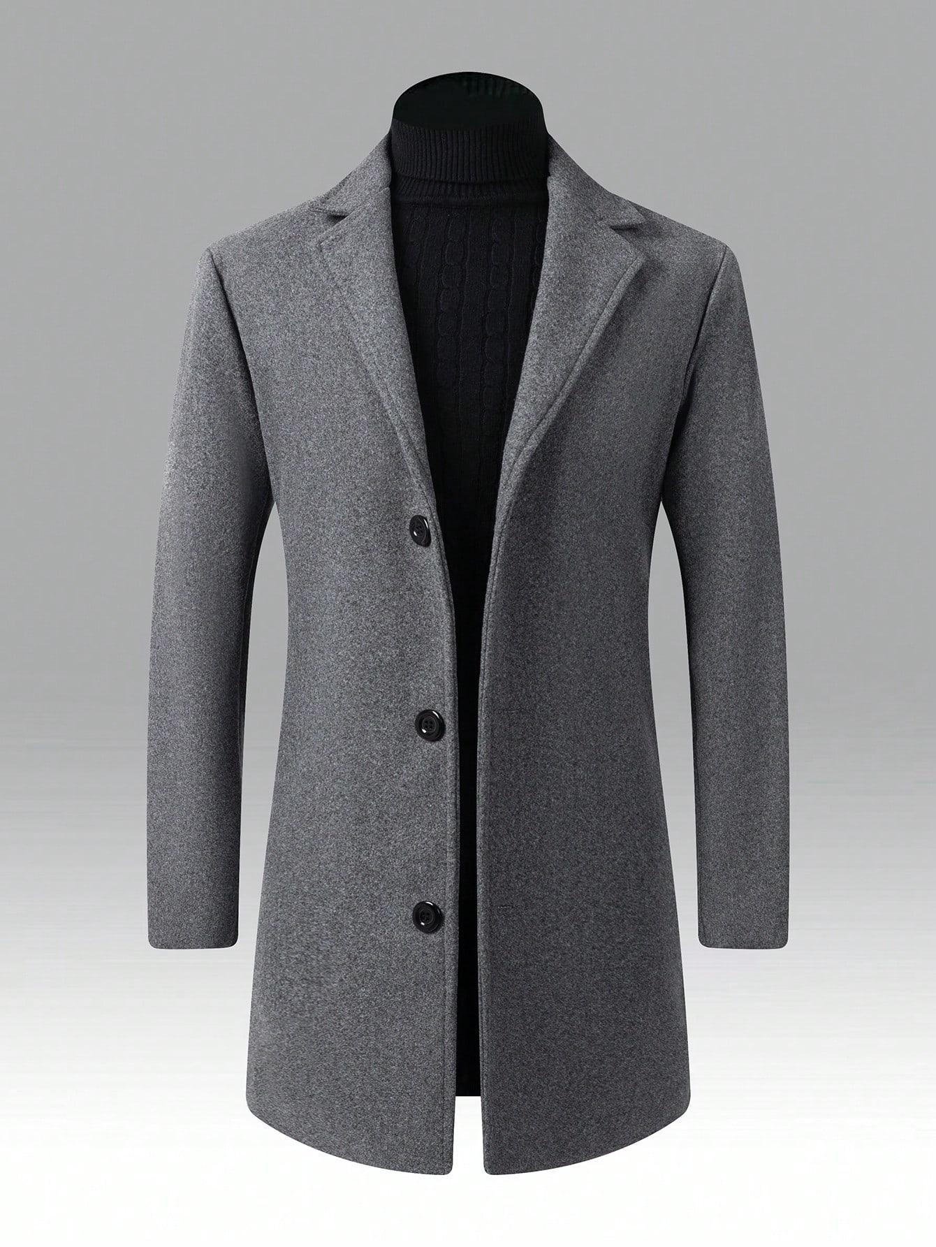 KZZ Men's Solid Button Front Lapel Neck Midi Coat, Regular Fit Casual Long Sleeve Outerwear for Fall & Winter, Men's Clothes for Daily Wear Christmas gifts christmas gifts for him Beige Classic jackets SpringStatements