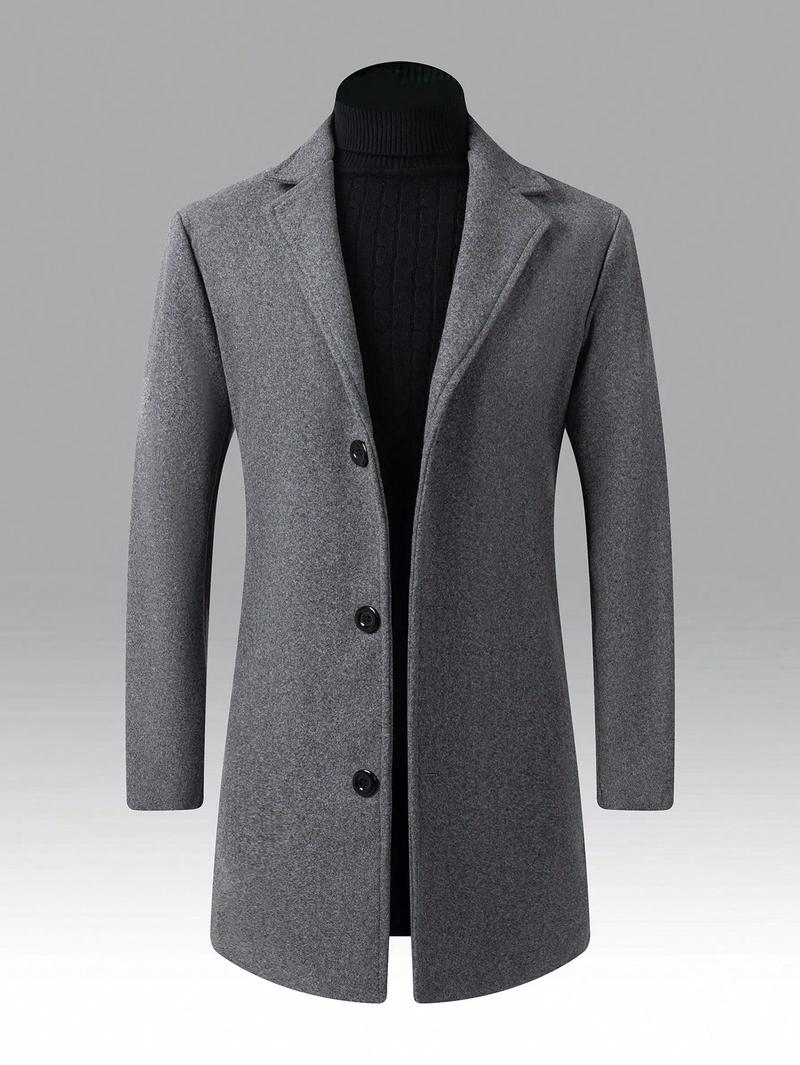 KZZ Men's Solid Button Front Lapel Neck Midi Coat, Regular Fit Casual Long Sleeve Outerwear for Fall & Winter, Men's Clothes for Daily Wear Christmas gifts christmas gifts for him Beige Khaki jackets