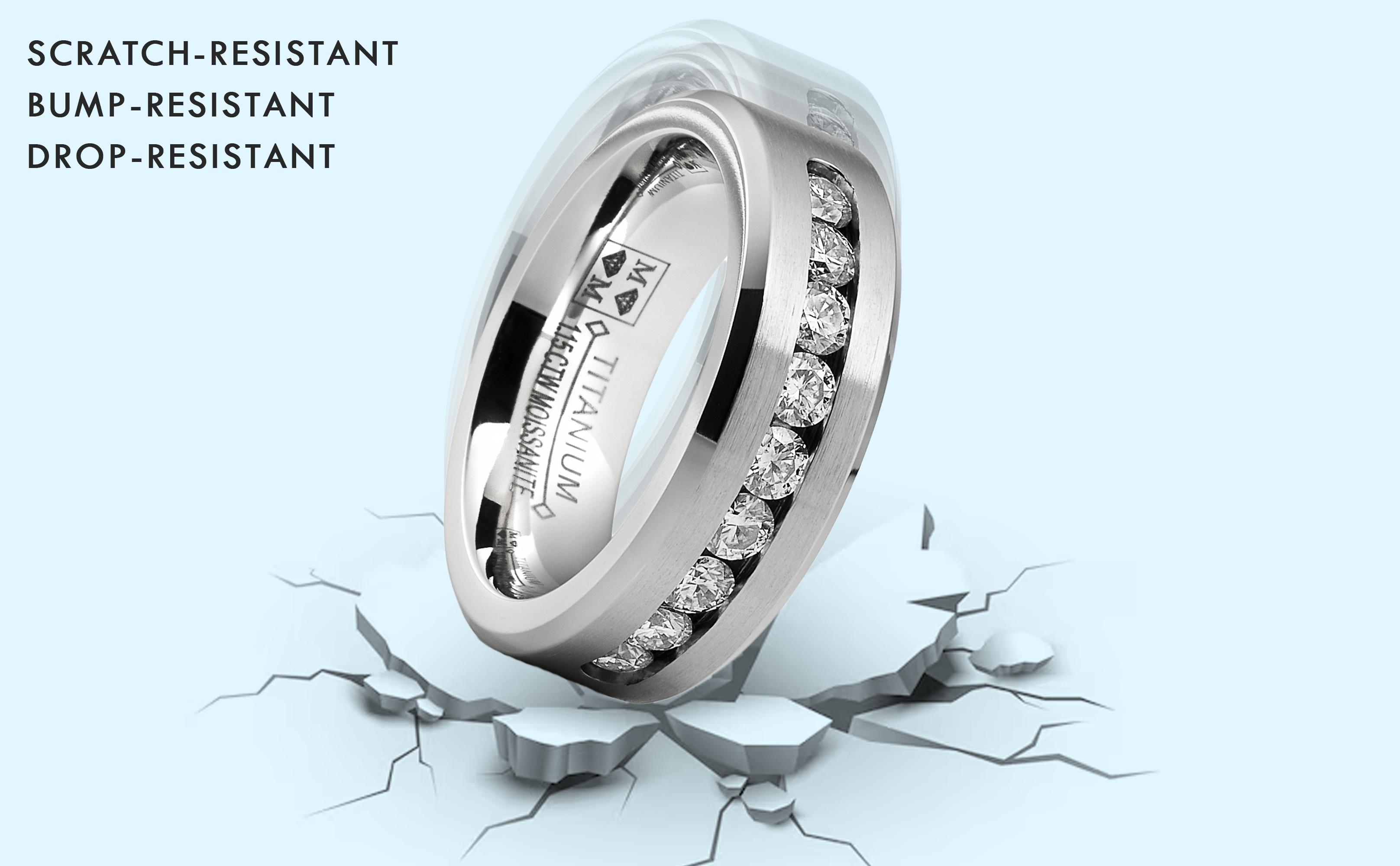 1.15 Carats Moissanite Mens Ring Wedding Band 9 Large Channel-Set 8MM