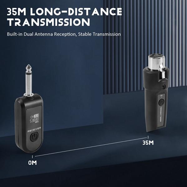 ABS Wireless Microphone System with 48V Phantom Power Wired to Wireless Handheld Dynamic Instrument Mic for Professional Audio