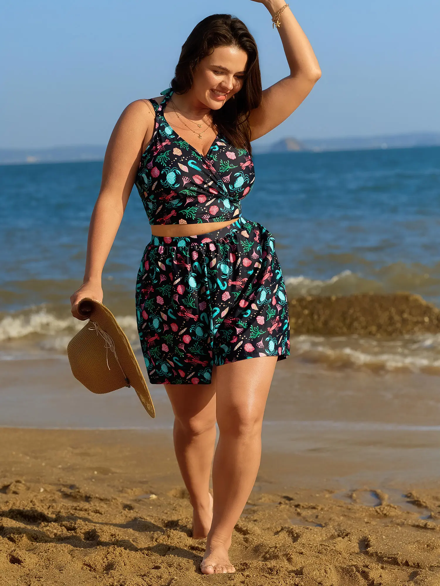 【Tummy control】BLOOMCHIC Plus Size Ocean Print Pockets Swim Bottoms [M-6X] Swimwear Shorts Printed Swim Trunks Swimmingshorts Swimmingtrunks,Summerfinds