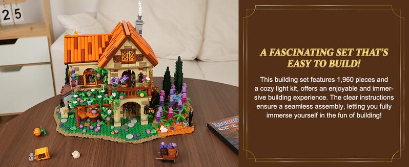 INSOON Lavender Manor House Building Set with Lights, 1960 PCS Lavender Estate Construction Model Home Decor, Romantic Lavender Flowers Cottage Building Block Kit Gift for Adults Teens Boys Girls 12+
