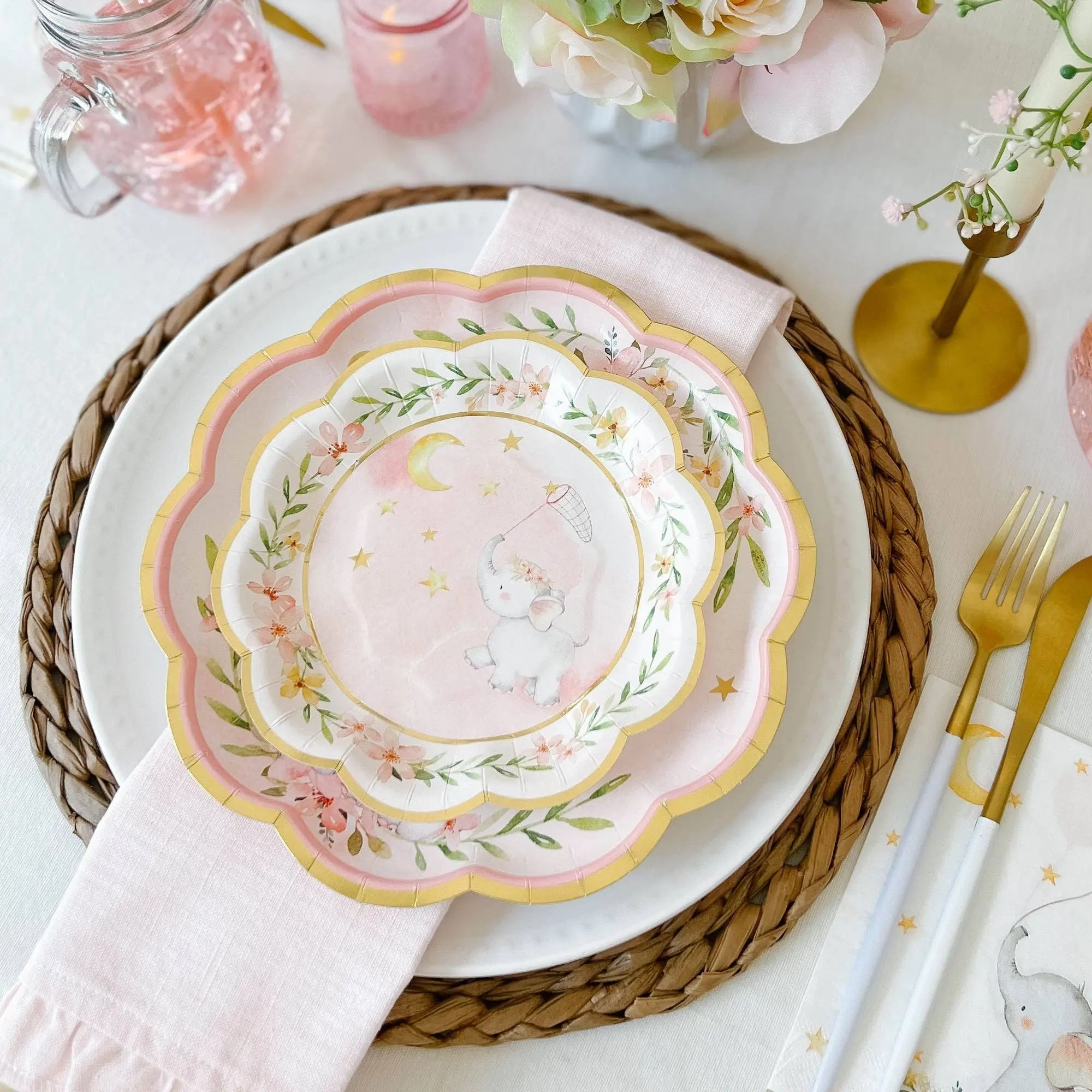 Elephant Baby Shower 7” Plates - Pink