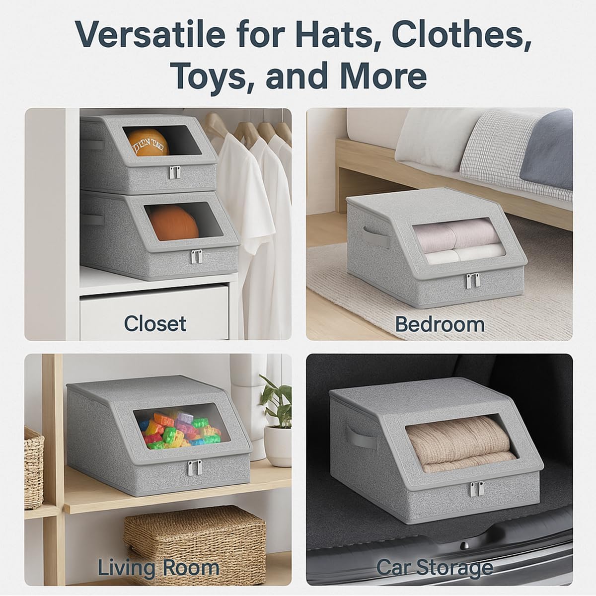 stackable baseball cap storage box , Large-Capacity Hat Storage, Can Hold 12 Baseball Caps, Stackable Hat Organizer, With Transparent Display Window, Zipper Closure, Foldable Closet Organizer,