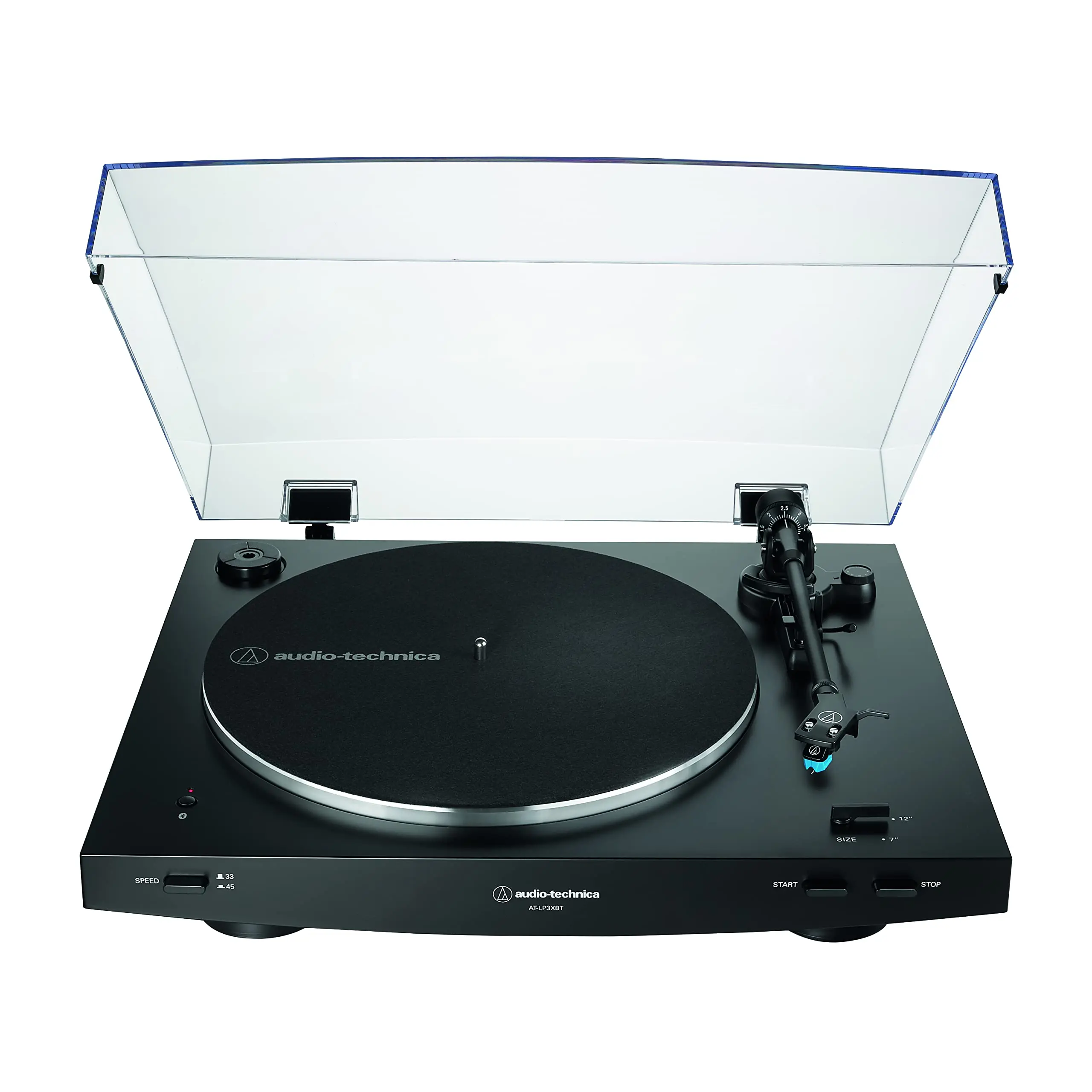 Audio-Technica AT-LP3XBT-BK Bluetooth Belt-Drive Fully Automatic Vinyl Record Turntable - 33/45 RPM Dual Speed, Balanced Straight Tonearm, Black, Qualcomm aptX Adaptive Audio, for Music Playback