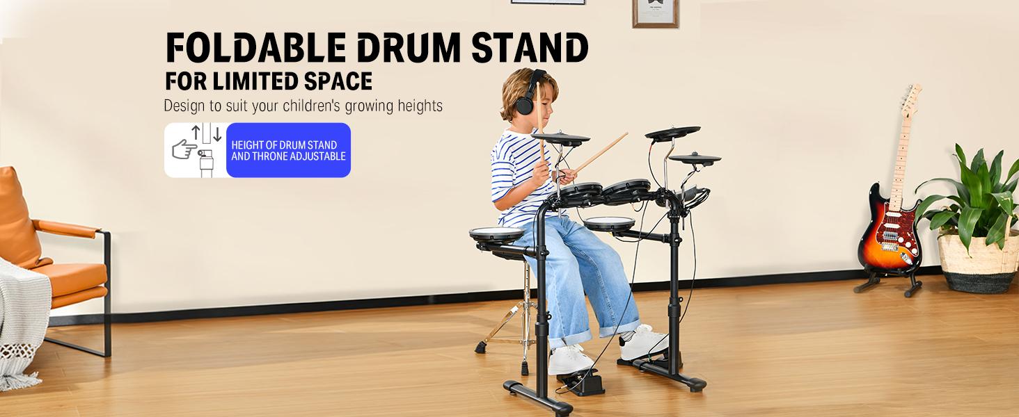 Donner DED-70 Electric Drum Set, Electric Drums with 4 Quiet Mesh Drum Pads, 2 Switch Pedal, Portable and Solid Drum Set with Type-C Charging, 68+ Sounds, Throne, Headphones, Sticks, Melodics Lessons