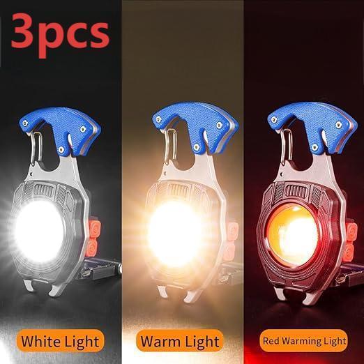 LED Small Flashlight Multitool Keychain, Rechargeable COB LED Work Light Rechargeable, Multi Tool Flashlight with Lighter, Magnet, Bottle Opener & Whistle, Survival Gadgets for Camping, Hiking & Emergency Use
