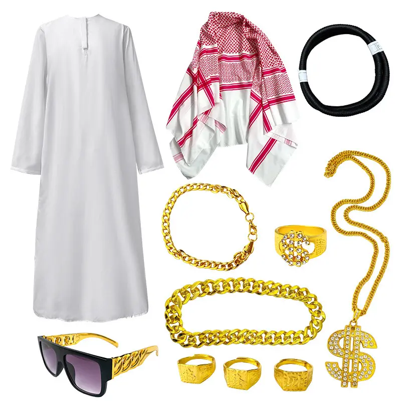 Halloween Adult Men and Women Middle Eastern Arabic Robe Men and Women Dubai Rich Emirati Saudi Prince Cosplay Performance Costume
