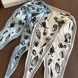 a set of two,Korean Floral Print Sea Shell Hair Tie – Long Vacation-Inspired Scrunchie for Sweet & Elegant Hairstyles