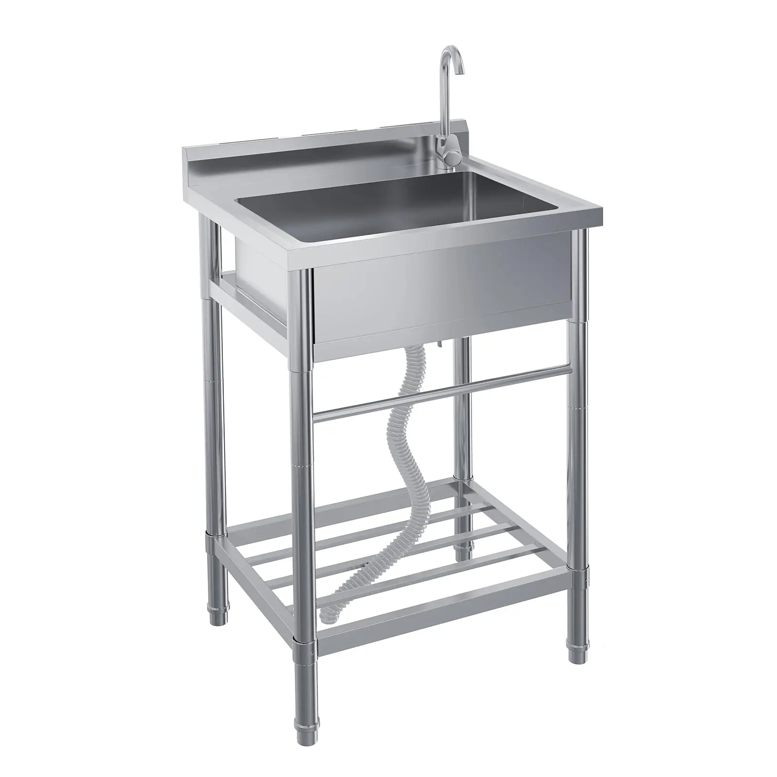 Garvee 24x20x41 Inch Stainless Steel Utility Sink - Single Bowl Free Standing Commercial Kitchen and Laundry Sink with Hot and Cold Water Pipes, Ideal for Garage, Indoor, Outdoor, Workshop Use