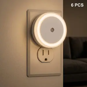 6Pack Night Lights Plug into Wall,Nightlight with Light sensors, LED Night Light for Kids Room, Baby Night Light, Bathroom NightLights, Stair Lights, Hallway Light, Warm White