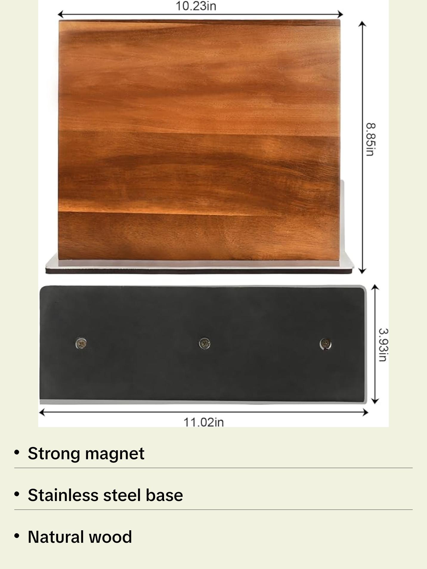 HOMIQUEEN Double Sided Magnetic Knife Stand with Stainless Steel Base, Strong Magnet Knife Block without Knives, Acacia Wood Kitchen Knife Block with Cutting Board Holder for Kitchen Counter