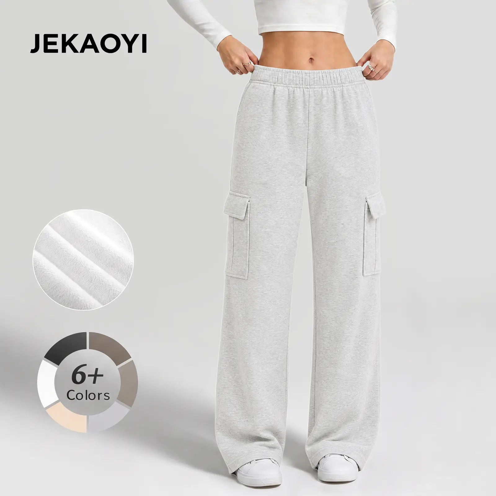 JEKAOYI Women's High-Waist Cargo Sweatpants - Baggy, Lightweight Fleece Bottoms with Pockets, Casual Sporty Trousers for Women's Clothes, Workout Jogger Solid Color Pants #TikTokShopHolidayHaul, Sweatpants For Women