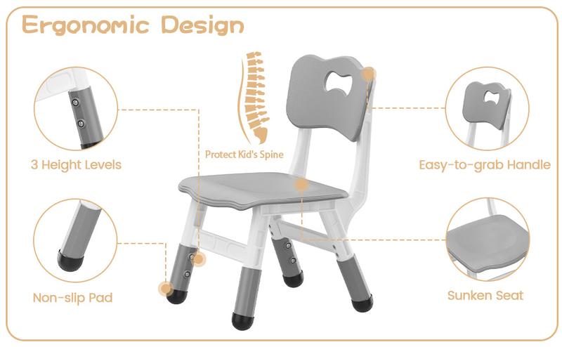 【GARVEE】Adjustable Height Plastic Chairs for Toddlers Age 2-8, Suitable for Home, Family, Classroom, Nursery Indoor Use, Available in Grey, Grayish Blue, Natural, and Pink (2 Pack) 【GARVEE】Adjustable Height Plastic Chairs for Toddlers Age 2-8, Suitable for Home, Family, Classroom, Nursery Indoor Use, Available in Grey, Grayish Blue, Natural, and Pink (2 Pack)