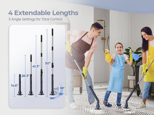 MayKing Electric Spin Scrubber with 9 Brush Heads, 3-Angle & 4-Length Adjustable Cordless Power Scrubber, 3-Speed & Battery LED Display, Electric Scrubber for Cleaning Bathroom Bathtub Floor Tiles