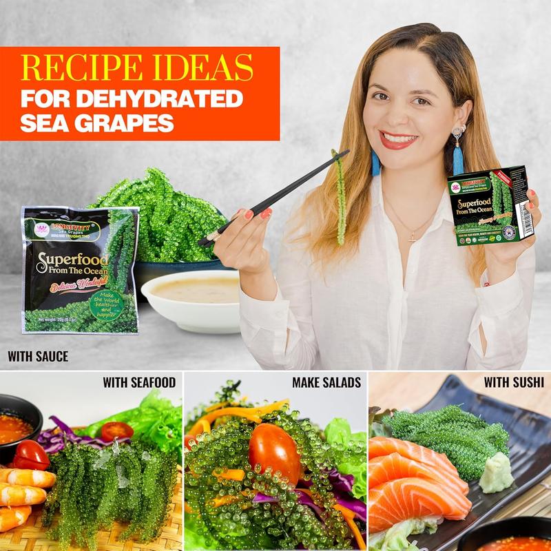 LONGEVITY Dehydrated Sea Grapes, 1.4 oz of (Pack of 2), Umibudo Green Caviar, Lato Seaweed | Enhance Health, Boosting Immune System, Valued Natural Gift From Sea (Original, 40g)