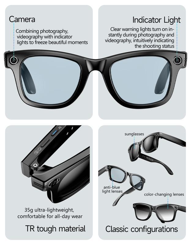 HIRO Smart AI Camera Glasses with 8MP Resolution Convenient Button Touch Adjustment for Travel Outdoor Adventures Hands-Free Photography 160+Languages Real-Time Translation Bluetooth Wireless Wearable Video Recording gift Multifunctional Audio Sunglasse HIRO Smart AI Camera Glasses with 8MP Resolution Convenient Button Touch Adjustment for Travel Outdoor Adventures Hands-Free Photography 160+Languages Real-Time Translation Bluetooth Wireless Wearable Video Recording gift Multifunctional Audio Sunglasse