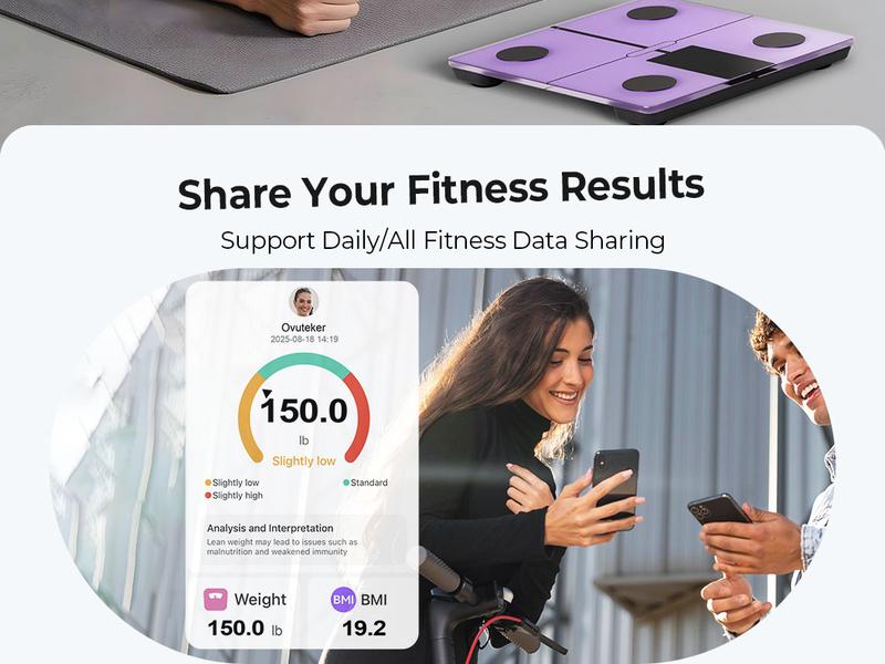 Ovutek Scale for Body Weight, Purple, Digital Bathroom Smart Scale with 14 Body Composition Analyzer Sync Weight Scale BMI Health Monitor Sync Apps 400lbs