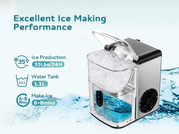 EUHOMY Nugget Ice Makers Countertop, Pebble Ice Maker Machine with 35lbs/24H&33lbs/24H Soft Ice, Self-Cleaning Sonic Ice Maker with Ice Scoop&Basket,  Utensils, Pellet Ice Maker for Home/Kitchen/Office
