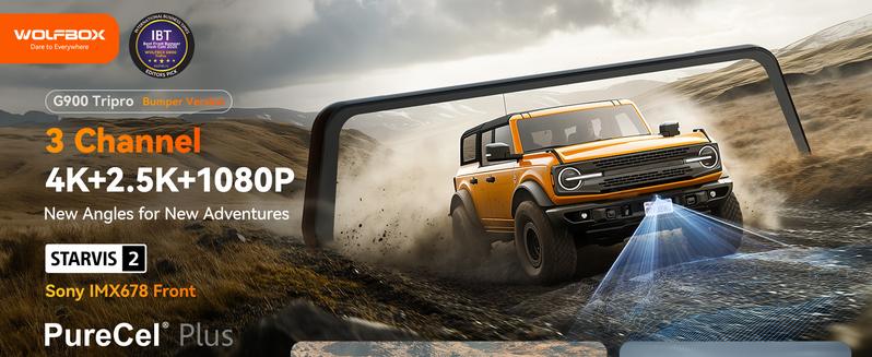 WOLFBOX G900 Tripro Bumper Version 3 4K Mirror Dash Cam with STARVIS 2 IMX678 Night Vision 5.8GHz WiFi Voice Control 256GB Card GPS Included Automotive Dashcam TikTokShopHolidayHaul