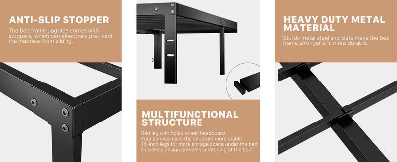 SweetFurniture Queen Bed Frame - Heavy Duty Metal Platform Bed Frames Queen Size with Storage Space under Frame, 14inches Sturdy Queen