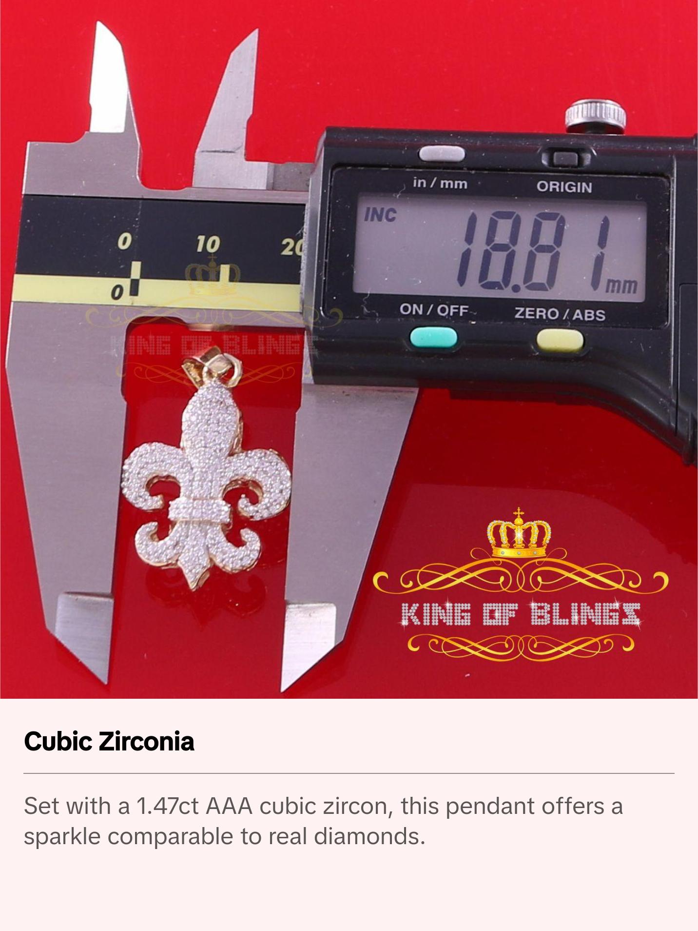 King Of Bling's Promise Yellow Sterling Silver Fleur de Lis Pendant with 1.47ct Cubic Zirconia