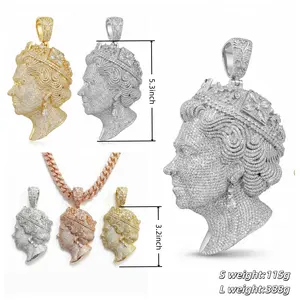 ①⑨Space ice hiphop jewelry Oversized Iced Out Regal Profile Pendant - Full CZ Zirconia Gold/White Gold Plated Hip Hop Statement Jewelry | Space Ice