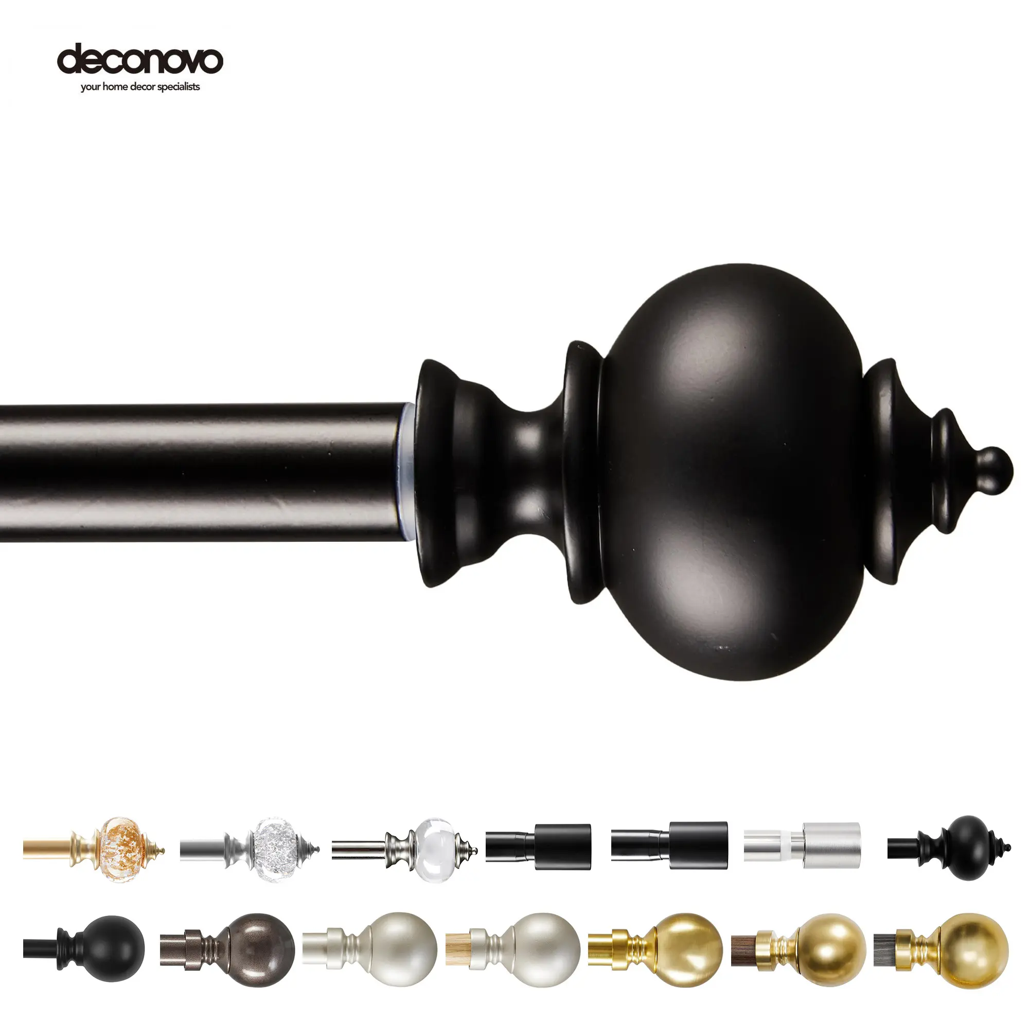 Deconovo Adjustable Expandable Curtain Rods - Heavy-Duty 3/4" Steel Straight Drapery Window Rod, 30-48 Inches Telescopic for Bedroom/Living Room, Easy Install with Metal Brackets & Finials for Grommet/Tab Curtains, Expandable Curtain Rod