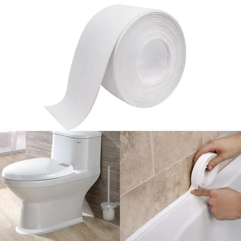 Self-Adhesive White Caulk Tape - 2 Roll PE Invisible Sealant Strip with Strong Adhesion, Waterproof, Easy-to-Apply for Bathroom Accessories, Kitchen Edge Protection, Adhesive Strips Waterproofers, Seal Strip Waterproofers,home essentials