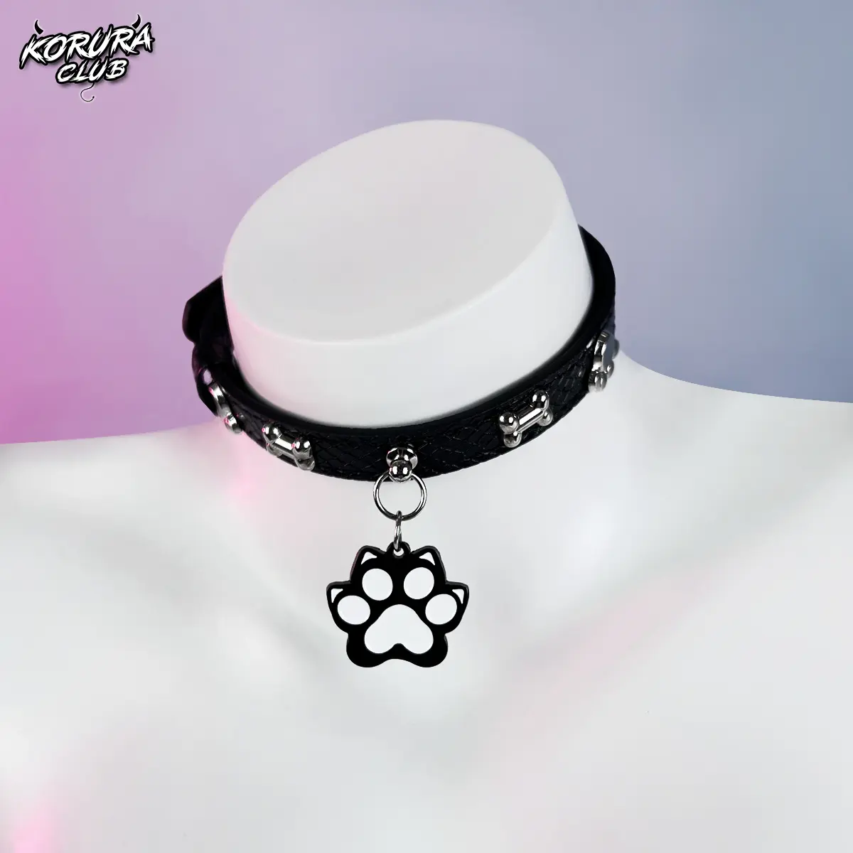 KORURACLUB Women's Choker Necklace - Elegant Cat Paw & Heart Charm, Fashionable Jewelry Accessories, Funky Unique Romantic Unisex Adults Accessory, Ideal Womens Gift (Black/Pink), Womens Gifts