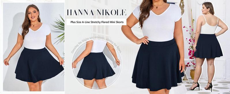 【S-XL&16-28W】Hanna Nikole Women Plus Size Casual Mini Skater Skirt Elastic Lining High Waist Basic Flared Skorts Pleated with Pocket Black Womenswear Palda Fitted Minimalist Bottom mini skirt #TikTokShopBlackFriday