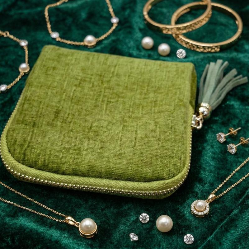 Portable Organizer for Rings, Bracelets, & Bangles with Tassel Zippe Jewelry Storage Pouch Jewelry Bag Travel Pouch