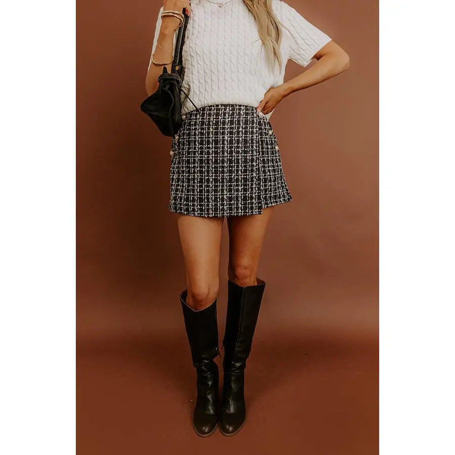 Uptown Charm High Waist Tweed Skort