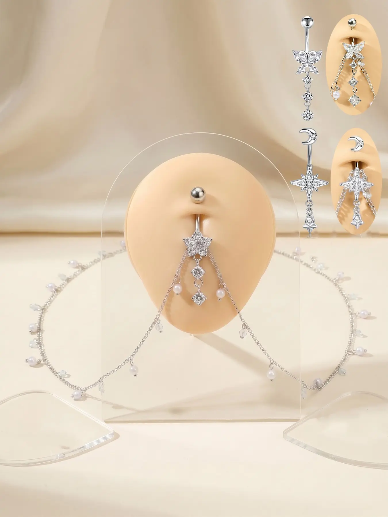 Elegant Cubic Zirconia Belly Button Ring Waist Chain, Adjustable Sexy Body Chain, Summer Beach Party Trendy Accessory for Women, Body Jewelry, Body Jewellery