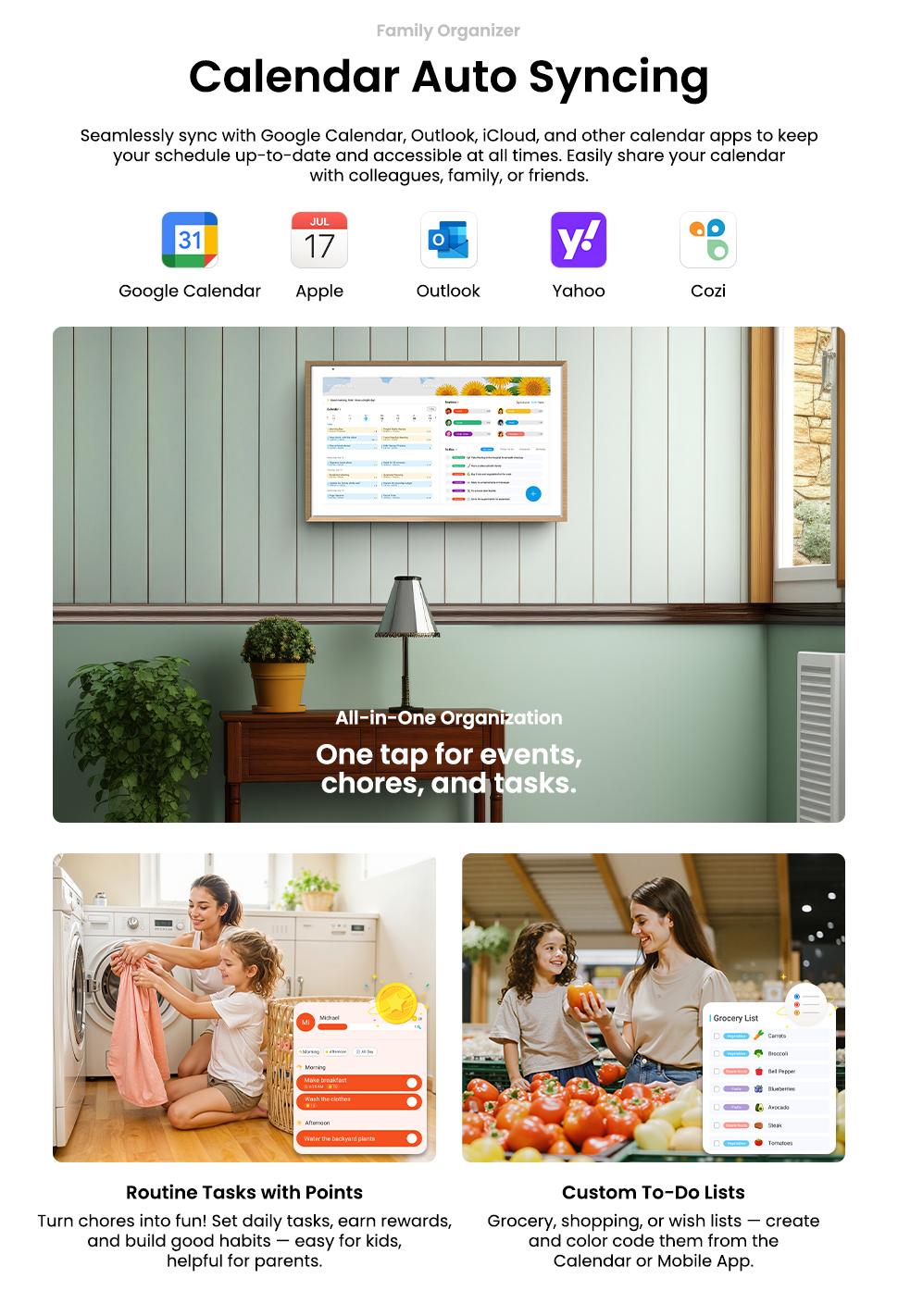 2026 ApoloSign Dual-Mode Digital Family Wall Calendar, 15.6" 21.5" Planner Calendar for Kids Chore Chart, Voice Control & Gemini AI, Tasks, Daily Routines, Schedules Organizer, No Subscription Fee, Supports Customize Widget Dashboard