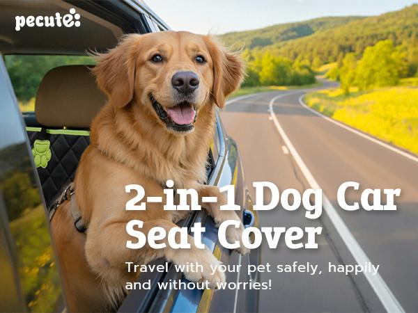 Pecute Pet Car Seat Cover Waterproof Dog Backseat Hammock with Mesh Window & Storage Pocket, 600D Non-Slip for Car/Truck, Easy to Install Washable