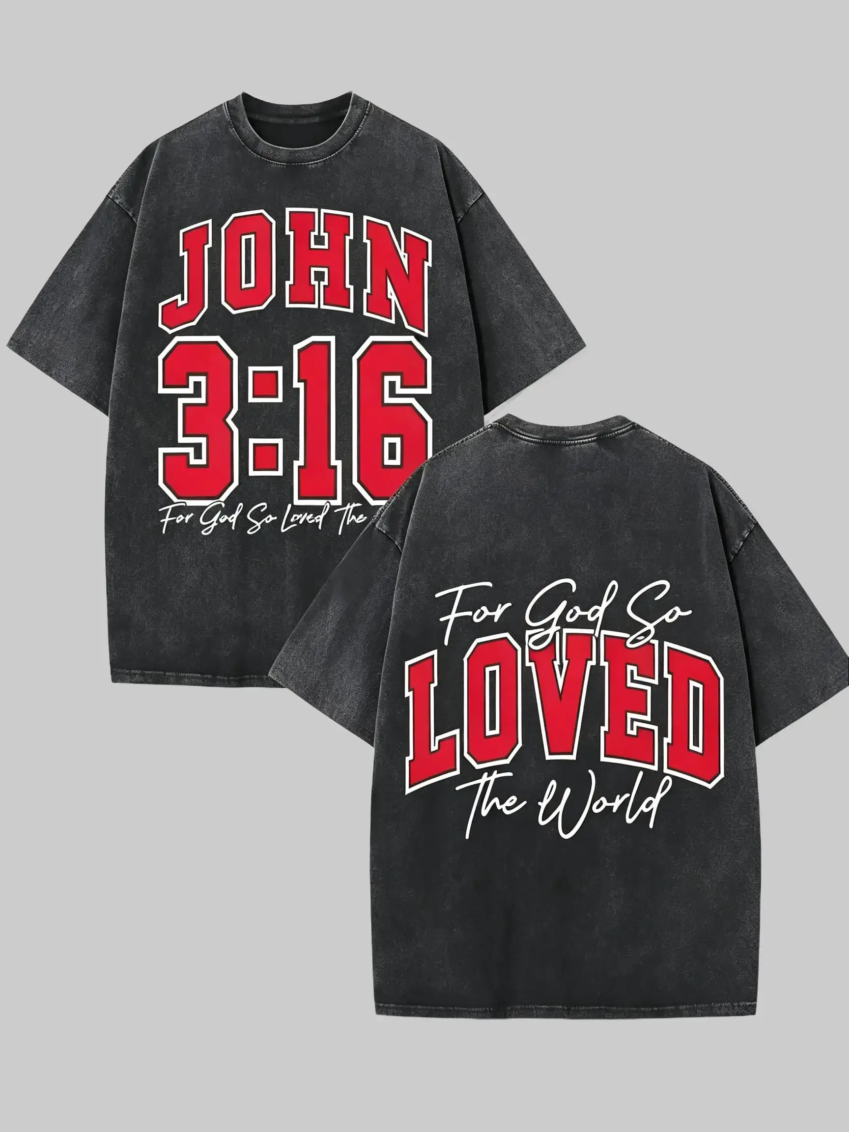 Men's Vintage Washed Short-Sleeve Christian Graphic T-Shirt - Unisex Oversized Casual Cotton Round Neck Faith Top with John 3:16 Christian Clothing, Shortsleeve, Casual Style Tee, Tshirt, Oversized Graphic Tee, Retro Look, Graphic Print