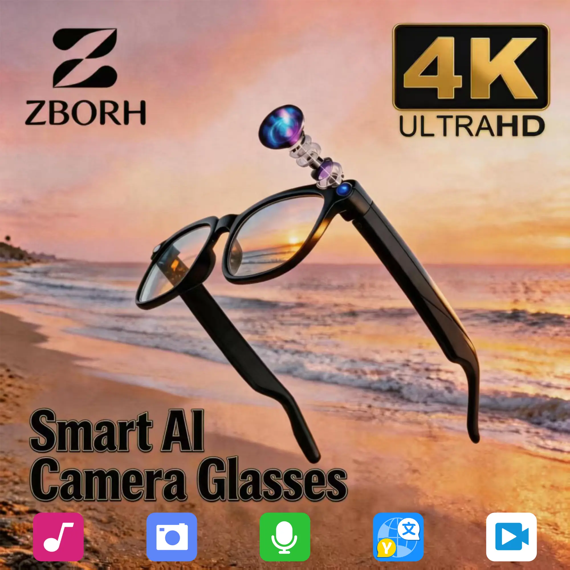 ZBORH Smart AI Camera Glasses 8MP, Auto Photochromic UV Protection, Hands-Free Video Recording for Travel Hiking, 160+ Multilingual Real-Time Translation,Compatible with Apple iOS and Android, Outdoor Adventures