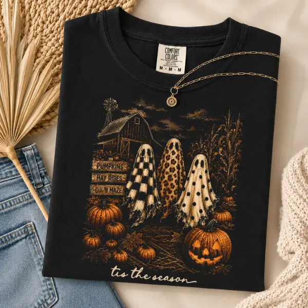 Comfort Colors Halloween Ghost Shirt Vintage Pumpkin Patch Tee Fall Hayride Corn Maze T-Shirt Spooky Season Top Unisex Fall Gift