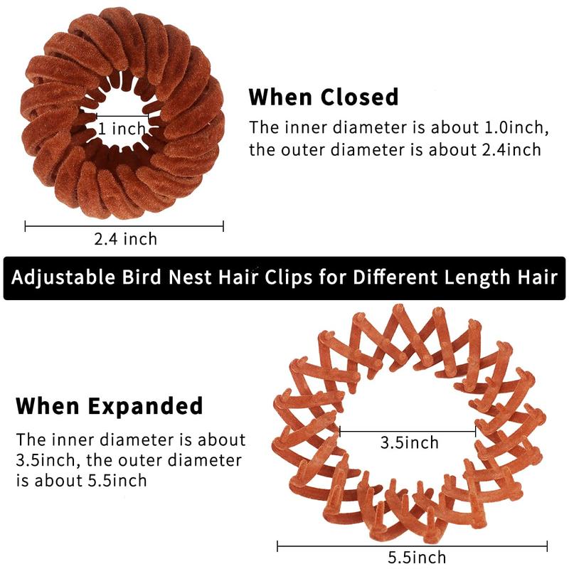 Bird Nest Magic Hair Clip Set 7PCS Plant Velvet Lazy Plate Hairpins Adjustable Bun Fixers Non-Slip Durable Hair Claw Buckles for Women Girls Easy To Use Secure & Sturdy